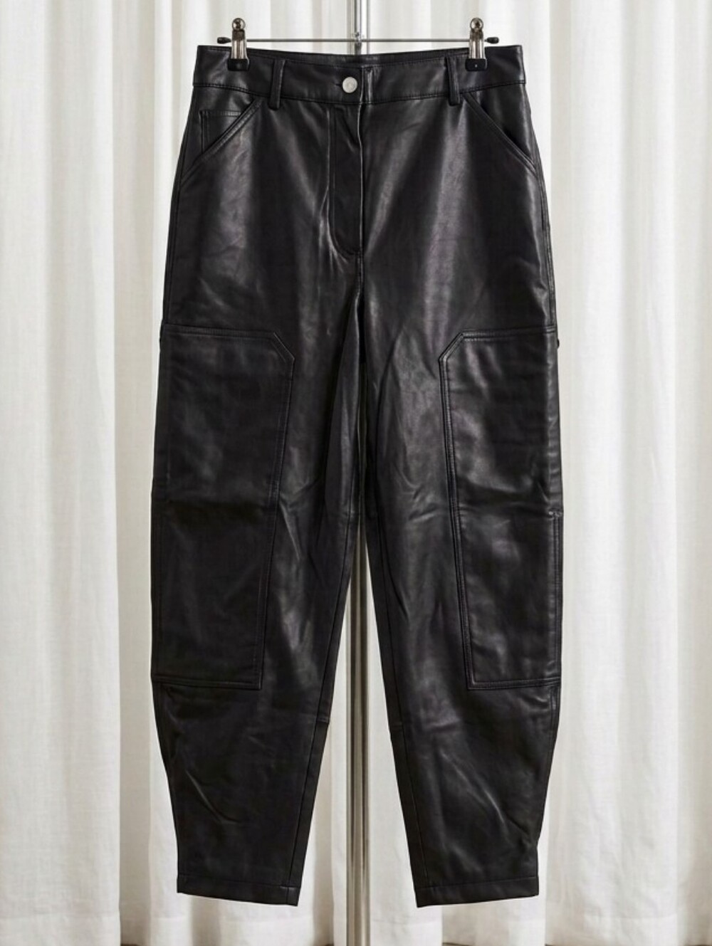 Wilfred Black Cargo-Style Faux Leather Barrel-Leg Trousers